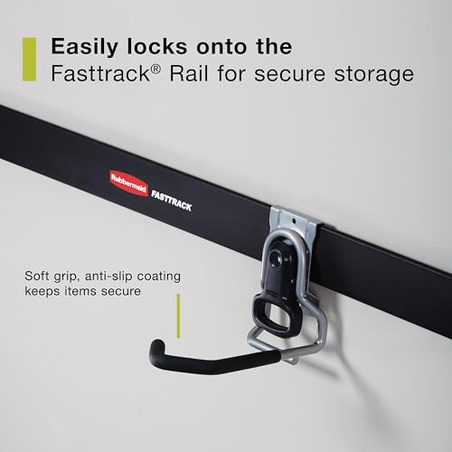 Image of Rubbermaid Fasttrack Garage Organization System Vertical Bike Hook Black Holds up to 50 Pounds Wall Mount and Heavy Duty Garage Hanger for Bike Storage (Pack of 6)