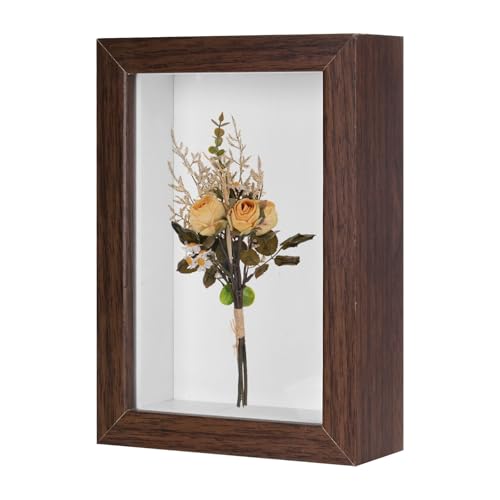 M METERXITY Shadow Box Frame (5 x 7 Inch, Brown) - Wooden Dried Flower Photo Frame, Memory Box Display Case with Felt Back, Apply to Flower/Tickets/Photos/Memorabilia DIY