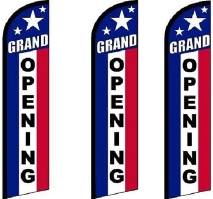 Grand Opening Flags Pack of 3 (Mount and Poles are Not Included) | Advertising Grand Opening Signs | Weatherproof Polyester Grand Opening Flags For Business | Grand Opening Signs For outside