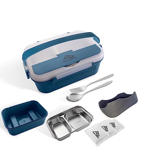 SEQUOIA OUTDOOR® Flammenloses Kochsystem - Campingkocher ohne Gas & Feuer, Essen kochen ohne Strom, Edelstahl Lunchbox für Auto, Camping, Büro und Notfall, inkl. Gabel, Löffel & 3 Kochpads