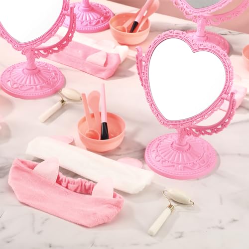 8 Set Spa Party Supplies 8 Heart Shaped Mirrors 8 Jade Roller 8 Face Mask Mixing Bowl 8 Headband for Sleepover Birthday Party Favors - Image 6