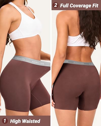 Image of BAMBOO COOL Womens BoyShorts Underwear Full Coverage Ladies Panties High Waisted Boxer Briefs Breathable Stretch 5 Pack