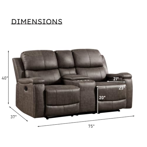 Image of CANMOV Manual Reclining Loveseat Sofa with Console,Faux Leather Double Recliner Loveseat Sofa with Hidden Storage and Cup Holders,Manual Recliner Loveseat Couch Set for Living Room,Grey