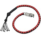 Dream Apparel 36' Motorcycle Get Back Whip Genuine Leather Biker Whip for Handlebar, Motorcycle Whip with Fringes and Skulls, Black and Red