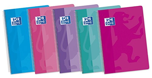 Oxford Classic Pack of 5 Notebooks Spiral Paperback, fº, 4 X 4 °C/M, Multi-Colour