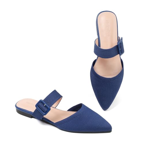 Image of Pointed Toe Mules for Women Flats,Slip On Mules Backless,Wide Width Mules,Mule Slides Flats Sandals
