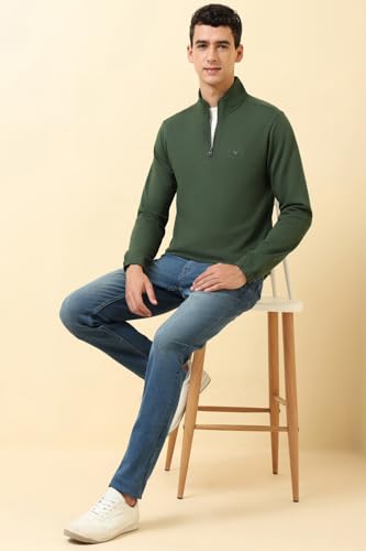 Image of Allen Solly Mens Solid High Neck Half Zipper Sweatshirt | 80% Cotton Non Hooded Casual Sweatshirt