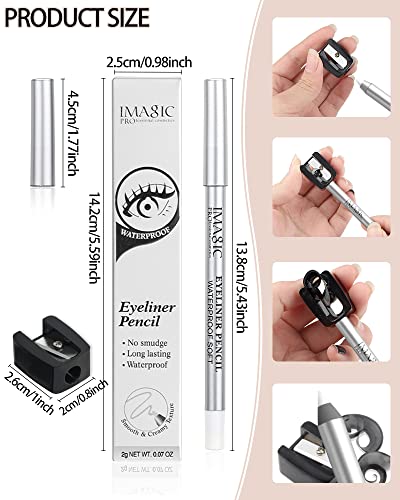 White Waterproof Gel Eyeliner Pens, Highlighter Eye Liner Pencil, Tattoo Matte Long Lasting Super Smooth Formula White Eye Liner Eyeshadow Makeup Pen, Polished White Luster, With Pencil Sharpener-1Pcs #TOP2