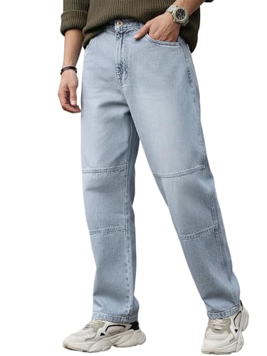 Image of Urbano Fashion Men's Loose Baggy Fit Cut and Sew Panelled Jeans Non-Stretchable