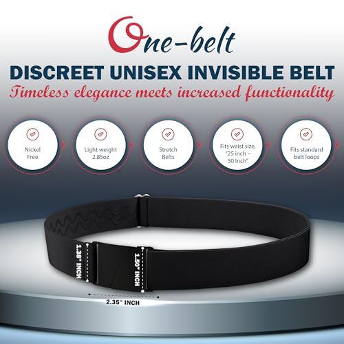 No Show Invisible Elastic Belts for Women & Men 1.5" adjustable Non Slip Fits waist upto 50 Inch. Designed in USA.3