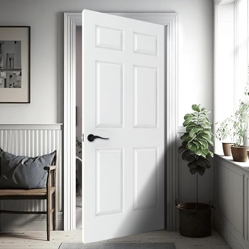 Image of BARNSMITH 36x80 in Raised 6-Panel Textured White Primed Door Slab, Classic Style Paintable Hollow Core Interior Door Panel, for Pocket, Swing, Sliding Door, No Pre-Drilling, Durable and Lightweight