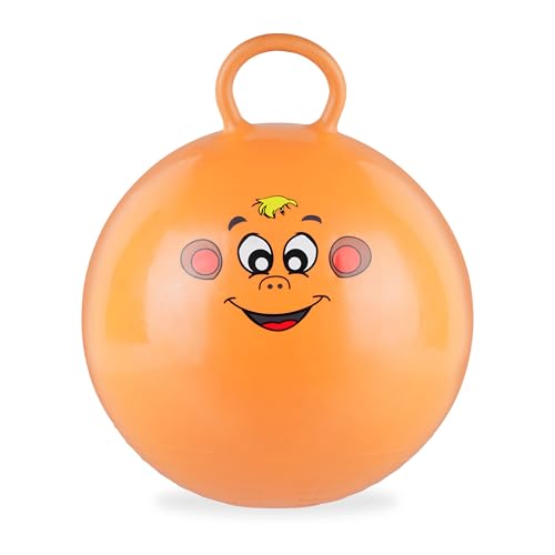 Relaxdays Hüpfball für Kinder mit Tiermotiv Pelota Saltarina Infantil, Saltador Hinchable Diseño Mono, Ø 45 cm, Agarradera, Interior, Exterior, Marrón