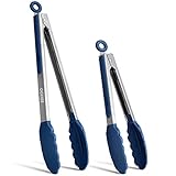 EEKEDO Kitchen Tongs, Stainless Steel Silicone Tongs for Cooking 600ºF High Heat-Resistant BBQ Grill