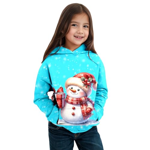 Generisch Niños Otoño Invierno Tema Navidad Muñeco de Nieve Manga Larga Sudadera con Capucha Abrigo Cálido y Cómodo Niño para Niños y Niñas Wagon, azul celeste, 8-9 años