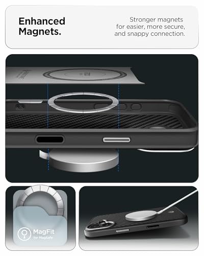 Image of Spigen Enzo Aramid T MagFit Back Cover Case for iPhone 17, Premium Aramid Fiber Finish, Camera Control Button - PC+TPU | Black Silver