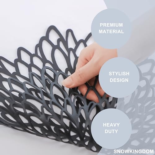 Snowkingdom Pack of 12 Black Placemats Washable Pressed Vinyl Laser Cut Dining Table Mats Round Floral Charger Decoration for Christmas Halloween Thanksgiving Wedding