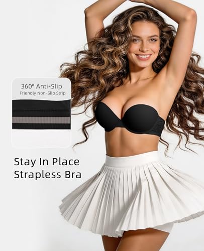 Image of Strapless Push Up Bras for Women Padded Add 1 Cup with Clear Straps
