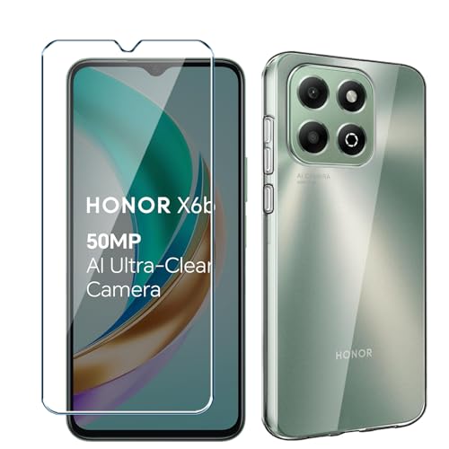 Xiangyun Case for Honor X6b (6.56") with 1-Pack Tempered Glass Screen Protector, Transparent Slim Fit Soft TPU Protective Cover Shockproof Anti-Scratch Clear Phone Case