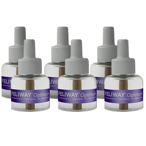 FELIWAY Optimum 6 x 30 Day Cat Calming Refills for Pheromone Diffuser, 6 x 48ml Value Pack - Helps Reduce Common Signs of Stress in Cats & Kittens, Enhanced Calming