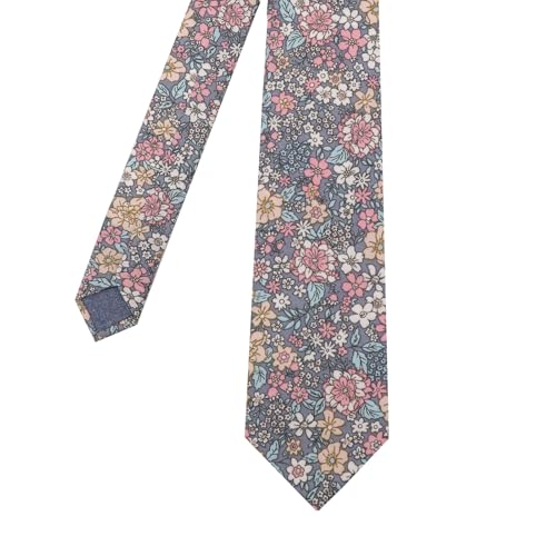 Image of Cotton Floral Ties for Men 2.76 inch Men's Skinny Tie Linen Flower Printed Neck Tie for Wedding Dating Party