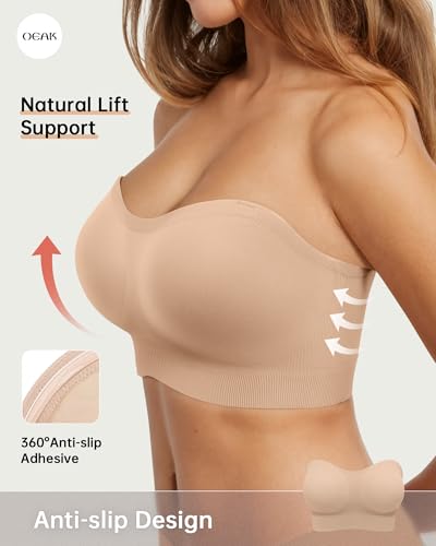OEAK Strapless Bras for Women Wireless Bandeau Bra Non Slip Push Up Tube Top Seamless Bras Comfortable Padded Bralette2