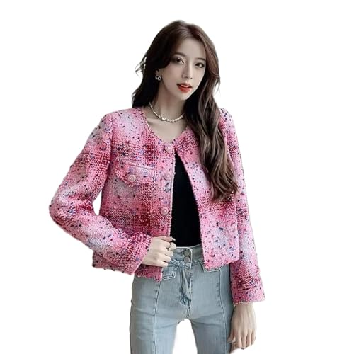 Manteau en tweed rouge pour femme style petit vent parfumé élégant de mi-saison