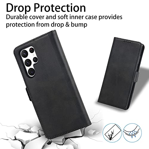 Ｈａｖａｙａ For Samsung Galaxy S22 Ultra Case Wallet With Card Holder,For Samsung Galaxy S22 Ultra Phone Case For Women,Flip Cell Phone Cover With Credit Card Slots For Galaxy S22 Ultra 5G-Black #TOP4