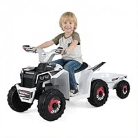 FANTASK 6V Kinder Elektro-Quad, 2-3 km/h, Elektrofahrzeug mit Scheinwerfer, Vorwärts-& Rückwärtsfunktion, Kinder Quad mit abnehmbarem Anhänger, Elektroauto ATV für Jungen & Mädchen ab 3 Jahren (Weiß)