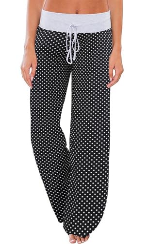 Image of AMiERY Women's Comfy Casual Pajama Pants Floral Print Drawstring Palazzo Lounge Pants Wide Leg