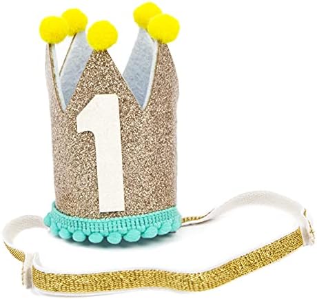 Talking Tables Unisex Baby 1st Birthday Hat Blue and Gold Glitter Cute Party Crown with Elastic Strap Photo Prop for Kids, Boys, Girls Tiara, One Size