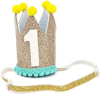 Talking Tables Unisex Baby 1st Birthday Hat Blue and Gold Glitter Cute Party Crown with Elastic Strap Photo Prop for Kids, Boys, Girls Tiara, One Size