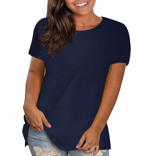 HAOLEI Tallas Grandes Camisetas Manga Corta Mujer,Moda Color Solido Camiseta Mujer Verano de Cuello en Redondo Corte Suelto Pullover T-Shirt para Mujer Multicolor Blusas Mujer Verano 2024