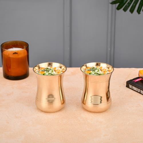 Image of THE HEALING STORE Bronze Kansa Glass, 200 ml Capacity, Gold, Medium Size (gulfa)
