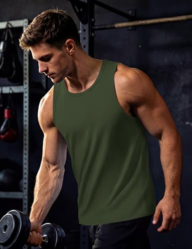 TACVASEN Tank Top Herren Achselshirts Ärmelloses Tanktop UPF 50+ Baumwolle Funktionsshirt Muskelshirt Army Grün 2XL 3