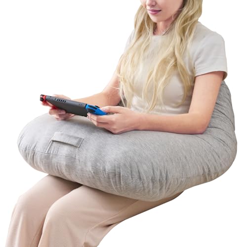 Lesekissen für Gaming, ergonomische Armstütze zum Spielen, Häkeln, Laptop-Stützkissen zum Sitzen im Bett & Sofa, Haltungskorrektur-Kissen für den Schoß, waschbarer Bezug (Kühlendes Grau)