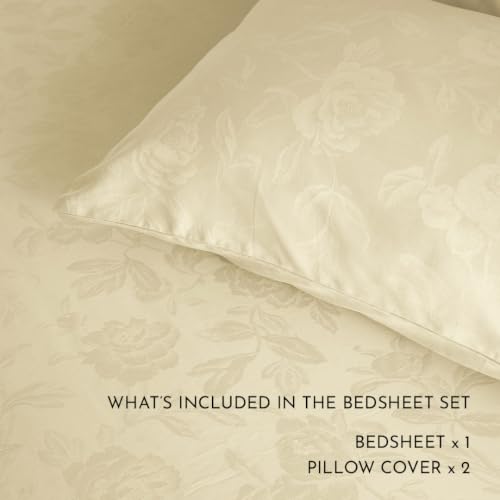 Image of Blue Dahlia 100% Cotton, King Size /Double, Bedsheet (108 inch x 108 inch) + 2 Pillow Covers, 300TC Premium Bedsheet, Jacquard Rose Pattern - Yellow