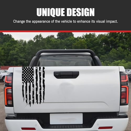 Image of American Flag Truck Decals - Distressed US Flag Tailgate Stickers - Waterproof Vinyl Decal for Pickup Trucks, Cars & SUVs - USA Patriotic Car Body Decoration (Black)