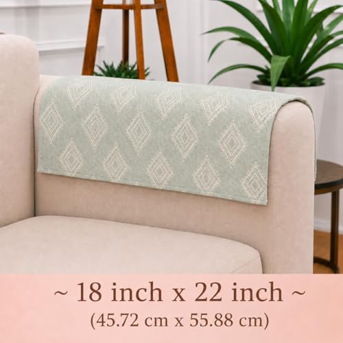 Image of STITCHNEST 'Verdant Rekhika Stories' Sofa Armrest Cover | Elegant Jacquard Fabric, Washable & Durable for Modern Living (18 x 22 Inches)