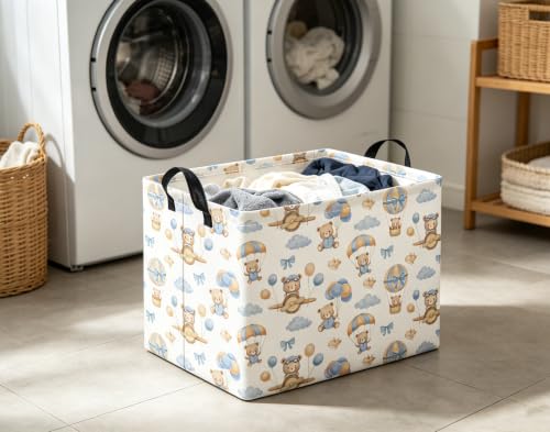 Image of Rectangular Baby Kids Storage Basket for Home Kitchen Girls Cute Toy Storage Bin Organizer Shelf Book Room Decor(Bear Pilot)