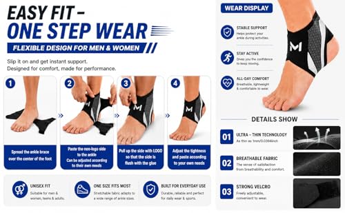 Image of Mcbazel Ankle Support Brace for Men & Women | Compression Ankle Sleeve for Sports, Running, Gym & Walking | Adjustable Ankle Stabilizer for Sprain Recovery, Pain Relief & Injury Prevention