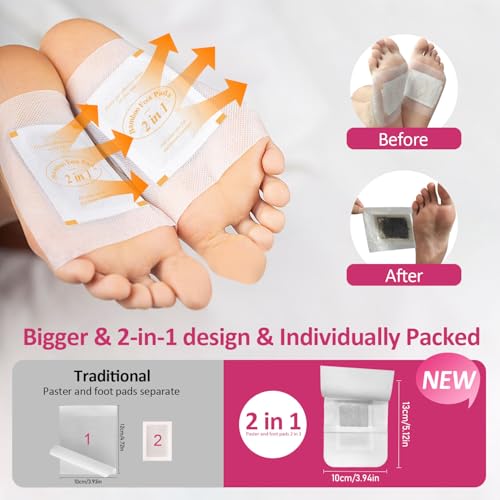 Image of TEWEAE 100 Pads Foot Pads for Better Sleep, 2 in 1 Natural Rose Ginger & Bamboo Vinegar Turmeric Wormwood - No Off - Improves Sleep and Relaxation - Premium Foot Care Good Night Foot Patches