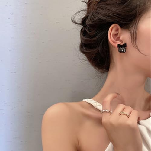Bow Stud Earrings for Women Black Bow Earrings Fashion Black Faux Crystal Statement Earrings Christmas Cute Jewelry Gifts for Women3