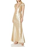 Betsy & Adam Women's Long Sequin Cap Sleeve Dress, Gold, 12