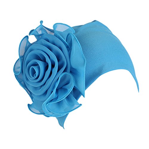 Chemo Turban Hats Retro Big Flower Turban Hats Stretchy Ladies Turban Headwear Cancer Hat Pile Cap Blue