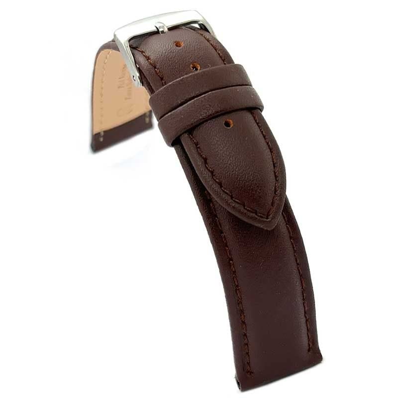 diloy Correa de cuero para reloj clásico – Piel vacuno lisa cosida, alomada, hebilla de acero – Tallas 8mm, 10mm, 12mm, 14mm, 16mm, 18mm, 19mm, 20mm, 22mm, 24mm 302 marrón 16mm