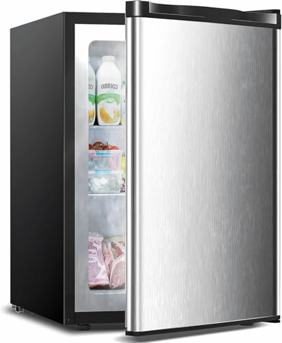Image of Electactic 3.2 Cu.ft Small Upright Freezer, Mini Freezer with Adjustable Thermostat, Removable Shelves, Reversible Single Door, for Bedroom /Home /Dorms /Apartment, Silver