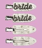 Funky Junque Bride Hair Clips – 4pc Set, No-Crease Bridal Hair Accessories with Blue Script & Rhinestones for Bachelorette, Wedding Day, Makeup, and Beauty Prep - Bride - Black