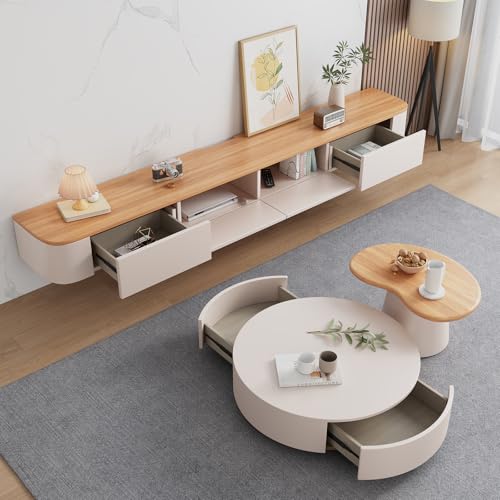 Floating TV Stand - Wall Mounted Media Console with 2 Drawer, Floating Entertainment Center TV Cabinet, Wall Mounted Audio/Video Shelf for Home Room (Wood, 47.24x7.87x9.45IN) - Image 4