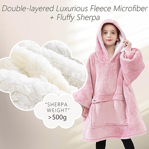 Image of KFUBUO Wearable Blanket Hoodie for Kids Sherpa Patterns Oversized Sweatshirt Blanket With Pocket 6-10 Year Old Girls&Boys Birthday Gifts Pink | Sherpa, Heavy Material, Oversized Sweatshirt Blanket, Kids Blanket, Girl Boy Gifts, Hooded Blanket Kids, Cozy Gifts for Kids