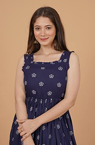 Image of Daevish Women's Rayon Fit and Flare Maxi Casual Dress | Women Flared Dress